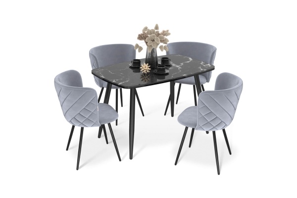 Обеденная группа SHT-DS259 черный мрамор / нейтральный серый / черный муар