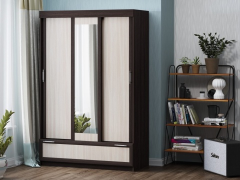 Шкаф-Купе №1 Венге/Ясень Шимо Светлый (Ш-1300 х В-2100 х Г-440 мм)